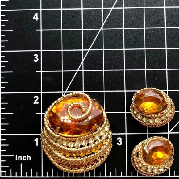 Vintage Corocraft Rhinestone Brooch & Earrings Demi Set - Picture 4 of 7